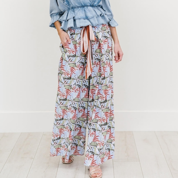 DAVI & DANI Pants - Davi & Dani Island Retreat Full Size Run Palazzo Pants in Pink